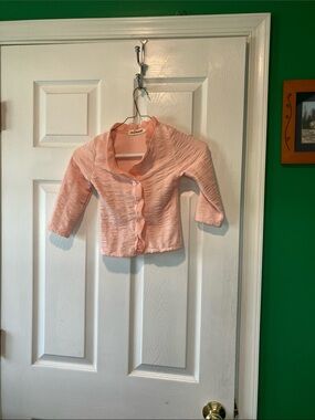 Pink girls button front dress jacket sheer trim 110 4T